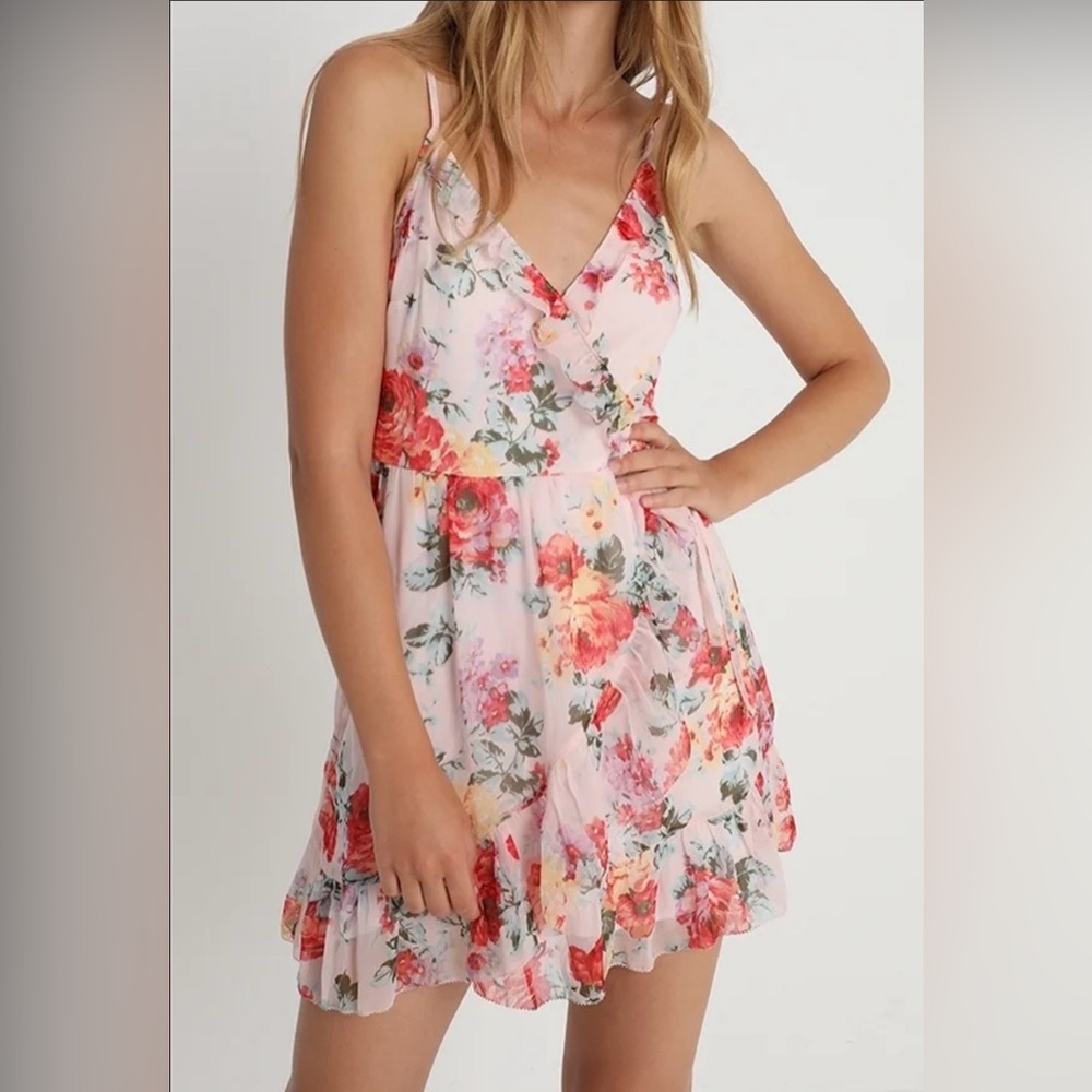 Abercrombie & Fitch Pink Floral Ruffle Midi Dress